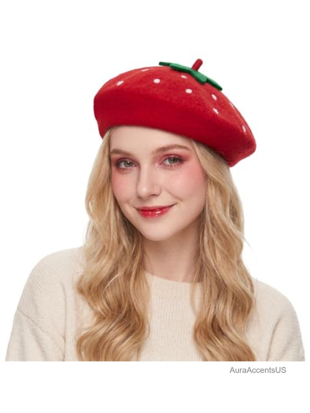 Strawberry Wool Felt Beret French Costume Hat for Women Halloween Cosplay